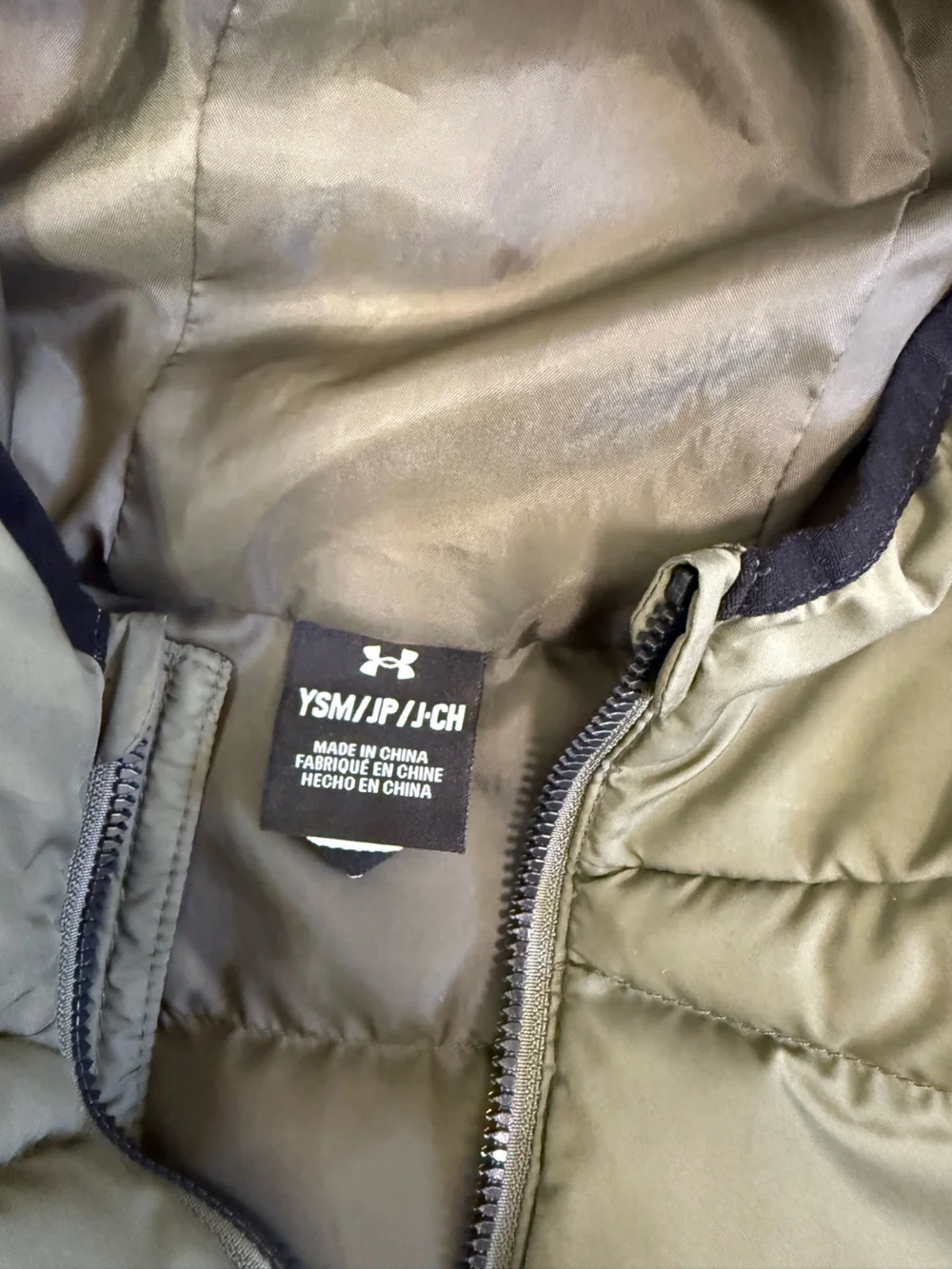 Under Armour Olive Green and Gray Kids' Puffer Jacket with Hood